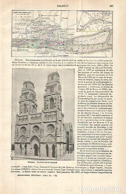 Postales: LAMINA ESPASA 32866: Mapa del Sitio de Orleans y Catedral - Varios