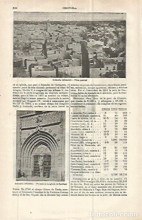 Postales: LAMINA ESPASA 32859: Vista de Orihuela, Alicante - Varios