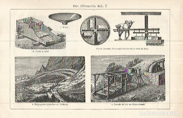 Postales: LAMINA ESPASA 32898: Obtencion del oro - Varios