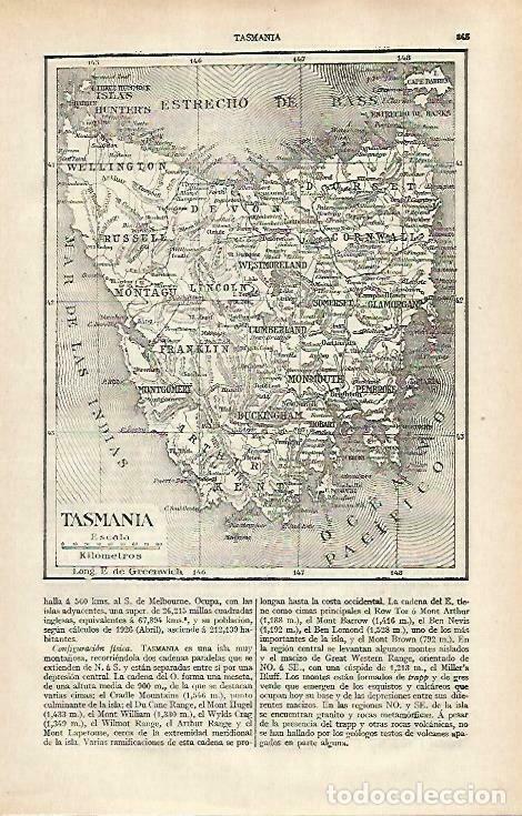 Postais: LAMINA ESPASA 33495: Mapa de Tasmania - Varios