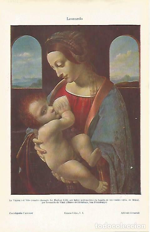 Postcards: LAMINA ESPASA 33166: La Virgen y el Ni&ntilde;o, por Leonardo da Vinci - Varios