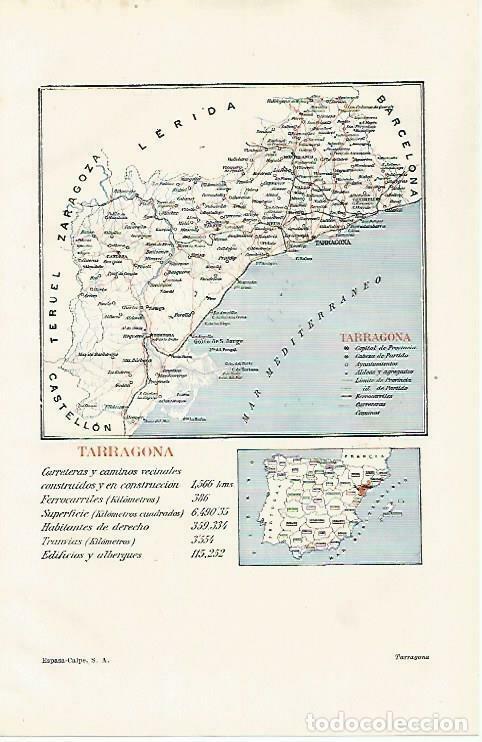 Postais: LAMINA ESPASA 33463: Mapa de la provincia de Tarragona - Varios