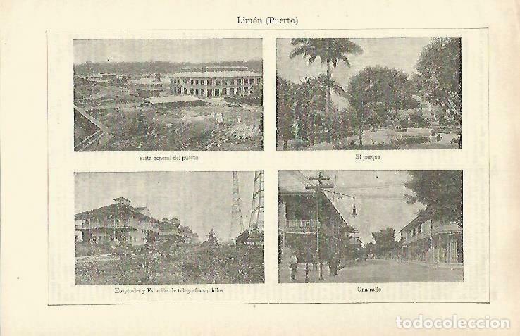 Cartoline: LAMINA ESPASA 33293: Puerto, Parque, Hospitales y calle de Puerto Limon, Costa Rica - Varios