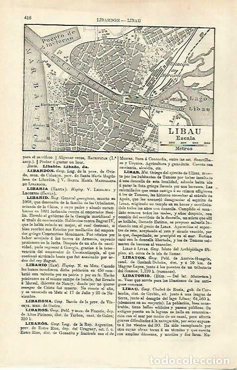 Cartes Postales: LAMINA ESPASA 33229: Plano de Libau, Rusia - Varios