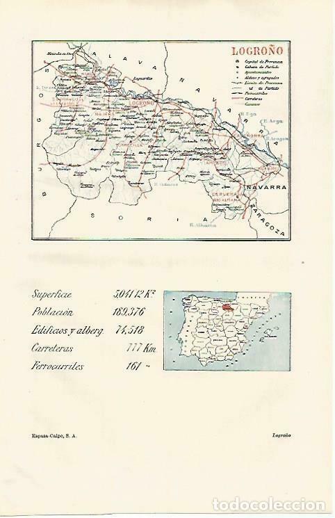 Cartes Postales: LAMINA ESPASA 33420: Mapa de la provincia de Logro&ntilde;o - Varios