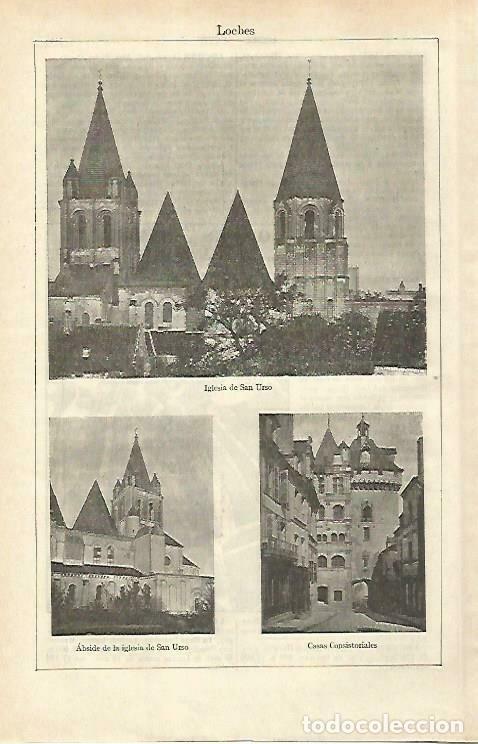 Postais: LAMINA ESPASA 33409: Iglesia de San Urso y Ayuntamiento de Loches, Francia - Varios