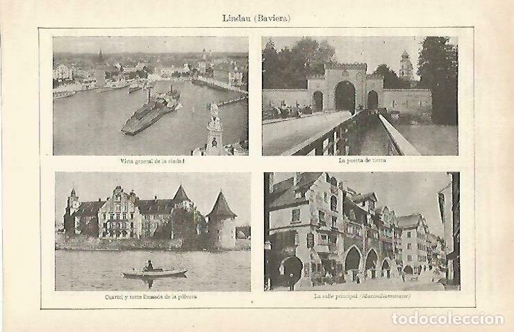 Postais: LAMINA ESPASA 33306: Puerta de Tierra, Torre de la Polvora y Maximiliansstrasse en Lindau, Alemania