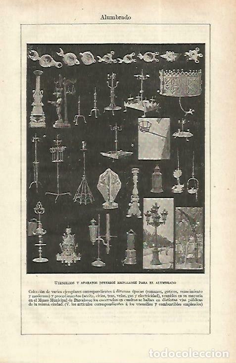 Postales: LAMINA ESPASA 33911: Utensilios para el alumbrado - Varios