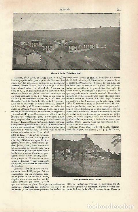 Postales: LAMINA ESPASA 33784: Castillo y vistas de Alhama de Murcia - Varios