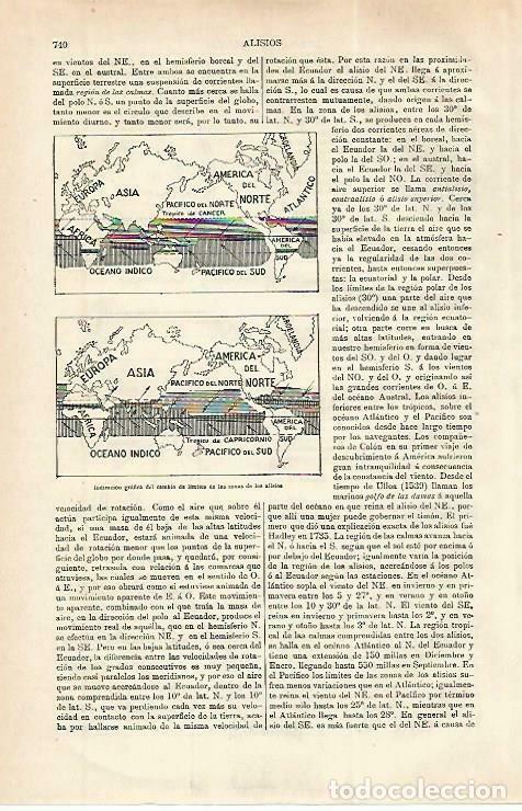 Postales: LAMINA ESPASA 33804: Indicacion grafica del cambio de limites de las zonas de alisios - Varios