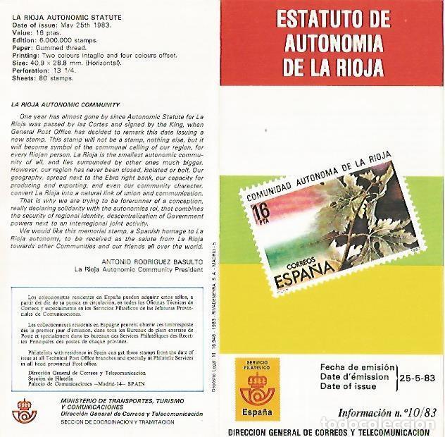 Postais: DIPTICO 16305: Estatuto de Autonomia de La Rioja - Varios