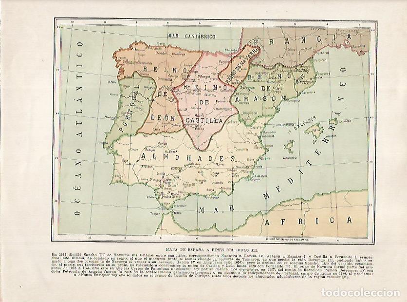 Cartoline: LAMINA 18253: Mapa de Espa&ntilde;a a finales del siglo XII - Manuel Rodriguez Codola y Miguel S. Oliver