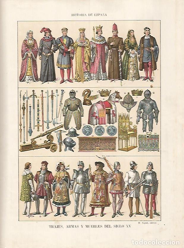 Postkarten: LAMINA 17886: Trajes, armas y enseres del siglo XV - Manuel Rodriguez Codola y Miguel S. Oliver