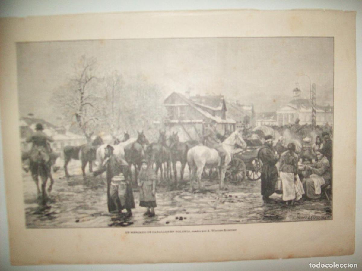 Postales: LAMINA ILUSTRACION ARTISTICA 19634: Un mercado de caballos en Polonia, por A. Wiernsz - Varios