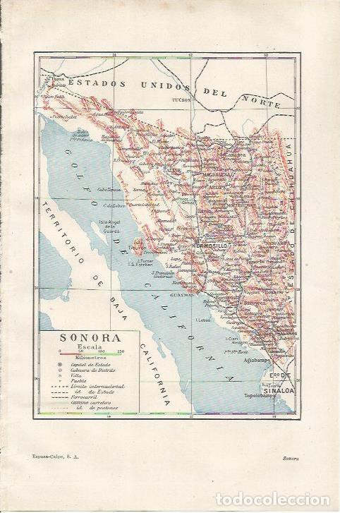 Postais: LAMINA ESPASA 34174: Mapa de Sonora - Varios
