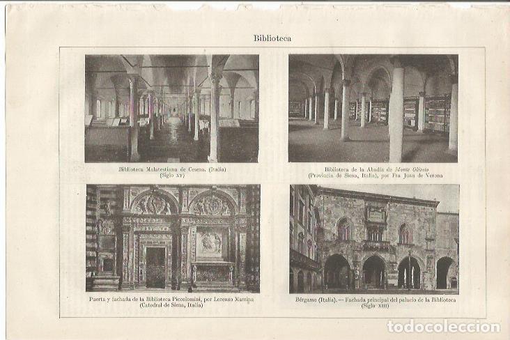 Cartoline: LAMINA ESPASA 34520: Biblioteca de la Abadia de Monte Oliveto y fachadas de la Biblioteca Piccolomin