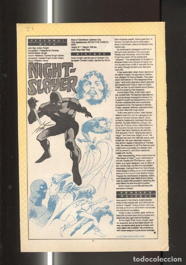Postkarten: Ficha personaje DC Comics numero 021: Night Slayer y Nightshade - VARIOS