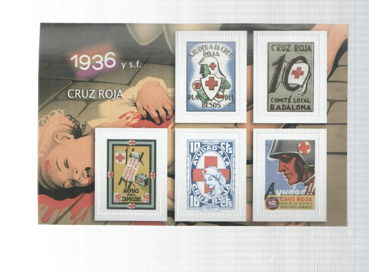 Postkarten: La Guerra Civil Espa&ntilde;ola en sellos de correos: Juego 5 sellos 1936 y s.f.: Cruz Roja - varios