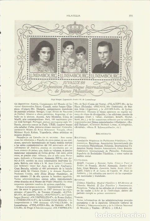 Postkarten: LAMINA ESPASA 35378: Hoja bloque de la Exposinion Juvalex-88 de Luxemburgo - Varios