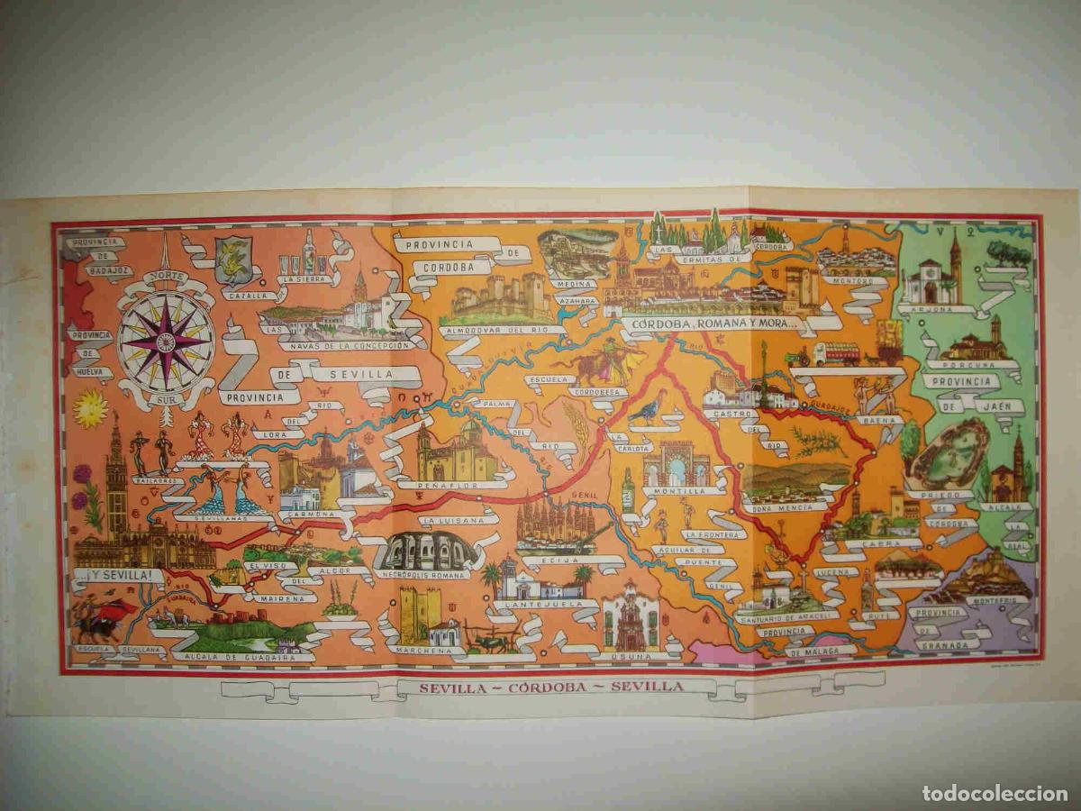 Cartoline: LAMINA 10928: Mapa del itineriario Sevilla-Cordoba-Sevilla - Jose Maria Peman. Fotografias de Ramon