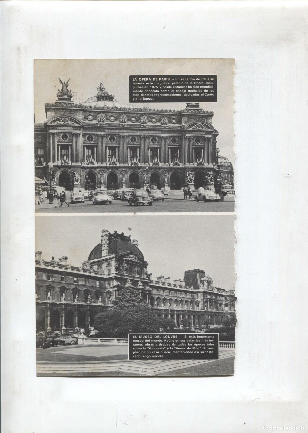Postais: Lamina Maravillas del Mundo: La opera de Paris, El Museo del Louvre y El arco de Triunfo de Paris -