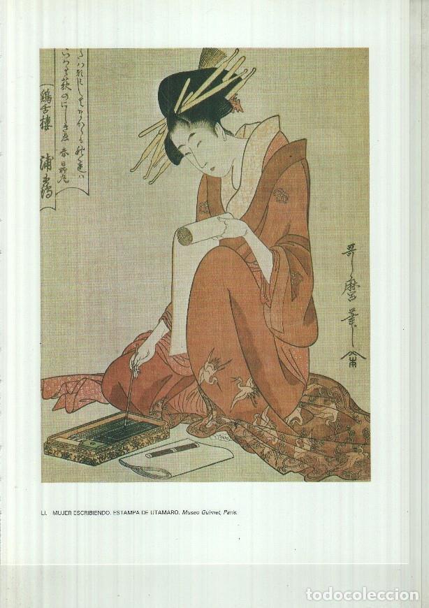 Postcards: Japon el imperio del sol naciente lamina 51: Mujer escribiendo, estampa de Utamaro -