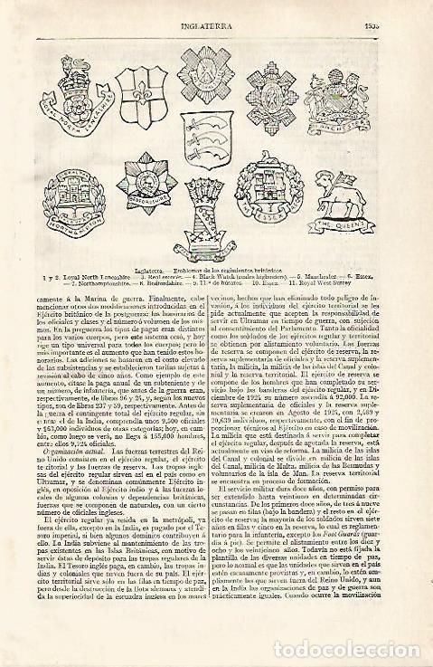 Postales: LAMINA ESPASA 30390: Emblemas del ejercito de Inglaterra - Varios