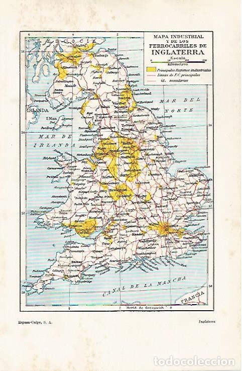 Postkarten: LAMINA ESPASA 30384: Mapa industrial y de ferrocarriles de Inglaterra - Varios
