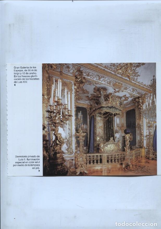 Cartes Postales: lamina souvenir del palacio Herrenchiemsee: Dormitorio Luis II + Estudio + Reloj astronomico - VARIO