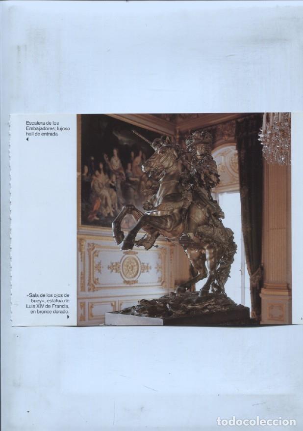 Postcards: lamina souvenir del palacio Herrenchiemsee: Estatua del rey Luis XIV de Francia y Dormitorio del pal