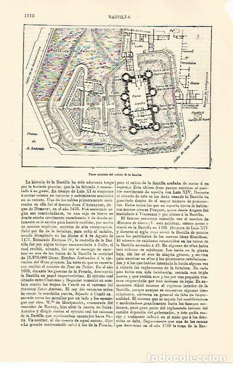 Postales: LAMINA ESPASA 30869: Plano de la Bastilla Paris - Varios