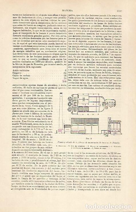 Postales: LAMINA ESPASA 30871: Planta y alzado de la Fabrica de Incineracion de Basuras de Bruselas - Varios