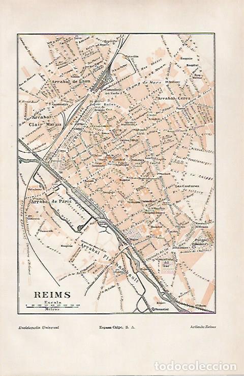 Postales: LAMINA ESPASA 30986: Plano de Reims Francia - Varios