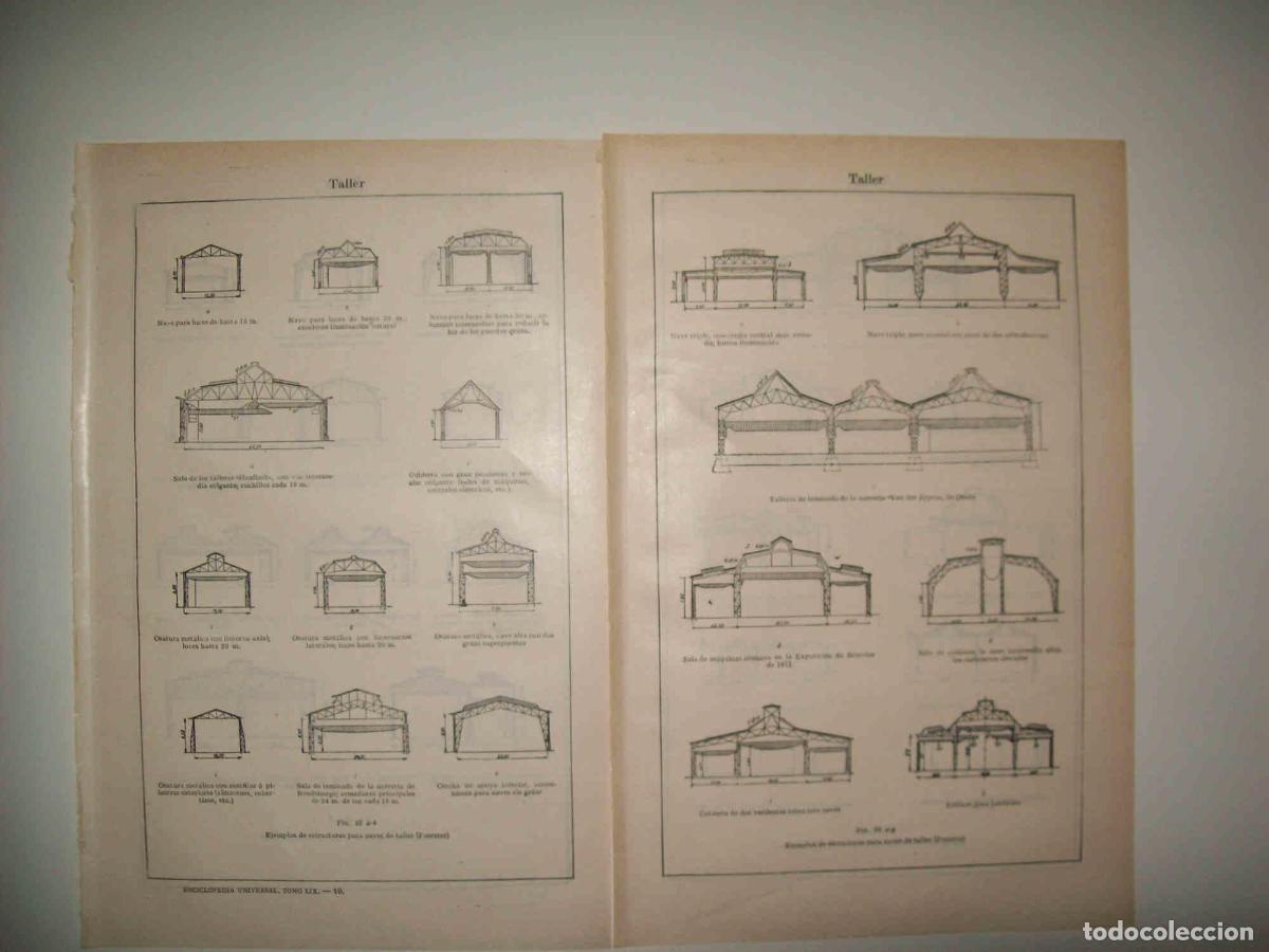 Postales: LAMINA ESPASA 31141: Estructuras de naves de taller segun Forester - Varios