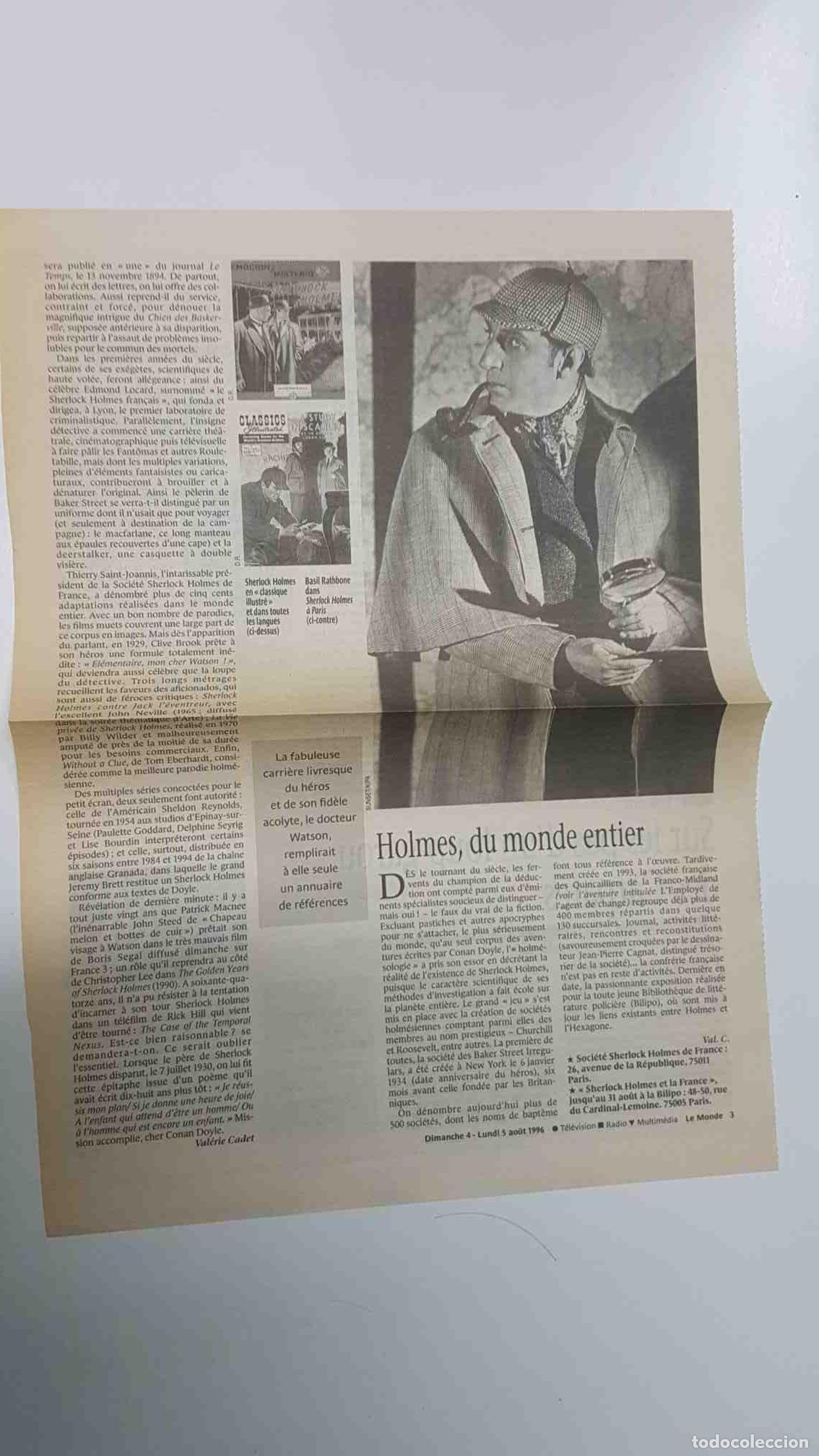 Cartoline: Articulo Le Monde - articulo sobre Sherlock Holmes - Lhomme aux cent visages (2 paginas)