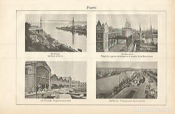 Postais: LAMINA ESPASA 3750: Puerto de Bilbao Barcelona Valencia y Sevilla - Varios Autores
