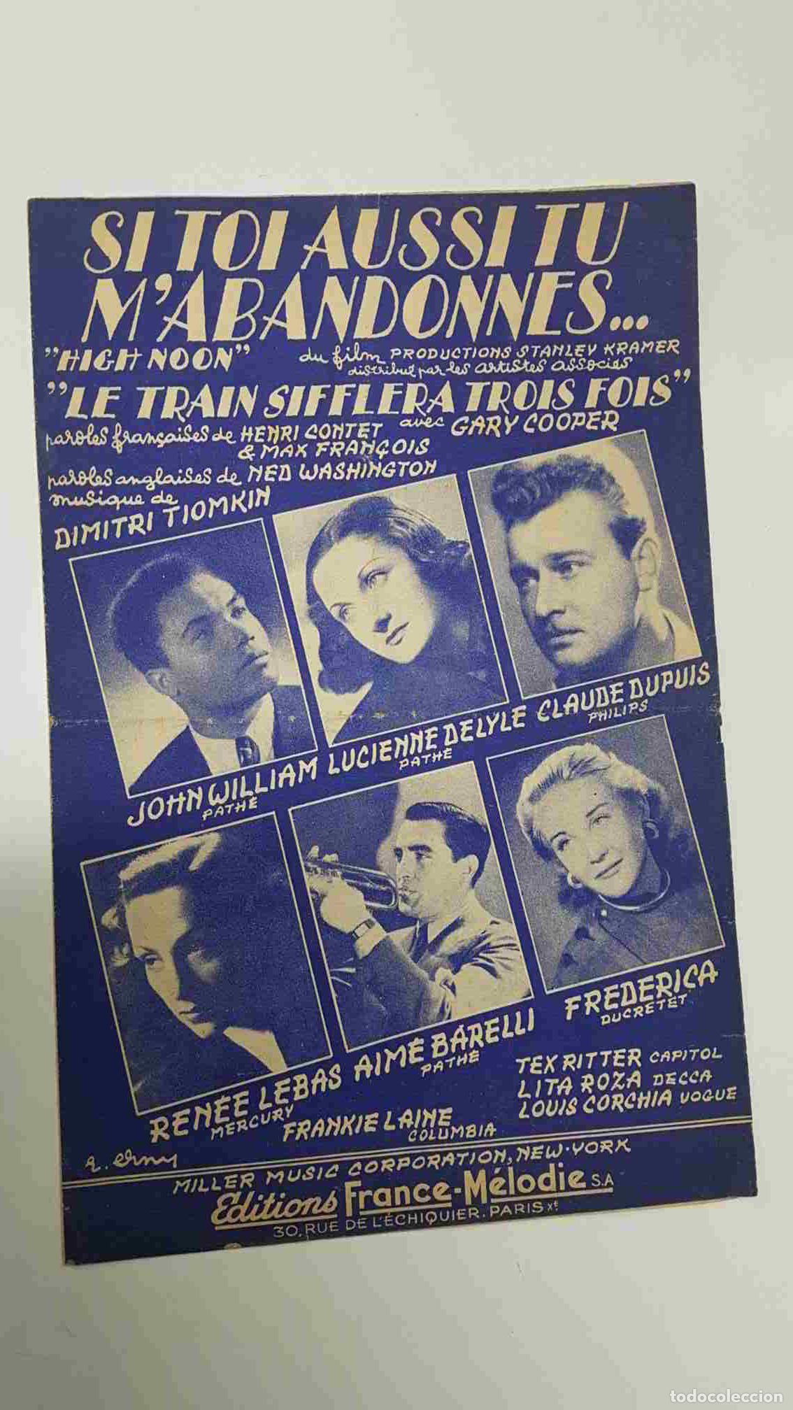 Postcards: partitura: Si toi aussi tu mabandonnes (High Noon). Du film productions Stanley Kramer