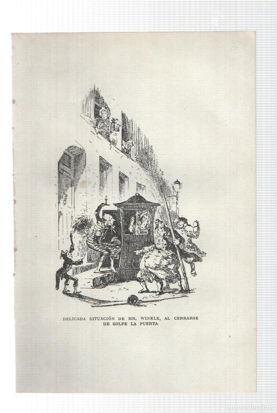 Postcards: Lamina numero 06: Delicada situacion de Mr. Winkle (ilustracion de Seymour y Phiz, obra Club Pickwic