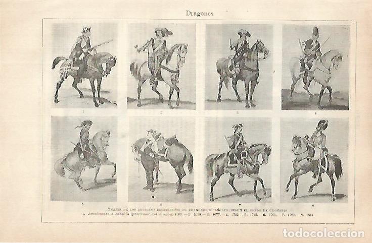 Cartoline: LAMINA ESPASA 31532: Trajes de los Dragones Espa&ntilde;oles - Varios