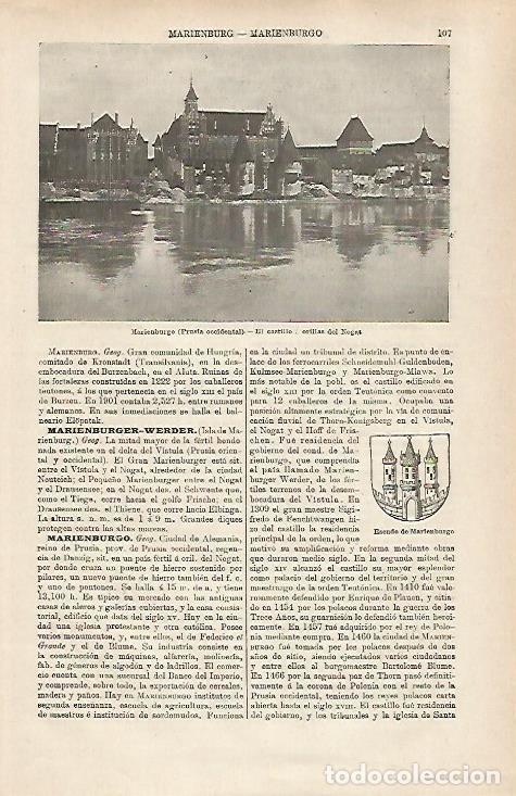 Postcards: LAMINA ESPASA 31675: Castillo y escudo de Marienburgo Alemania - Varios