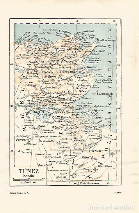 Cartes Postales: LAMINA ESPASA 31724: Mapa de Tunez - Varios
