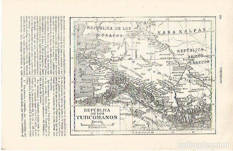 Cartes Postales: LAMINA ESPASA 31754: Mapa de la Republica de los Turcomanos - Varios