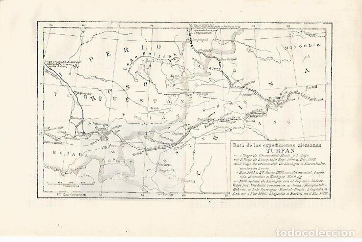 Cartes Postales: LAMINA ESPASA 31756: Mapa de la ruta de las expediciones de Alemania en Turfan - Varios