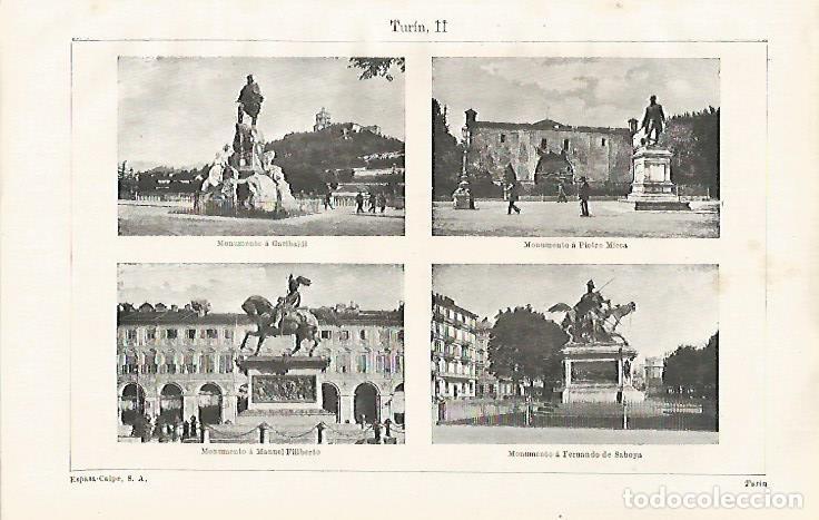 Postcards: LAMINA ESPASA 31763: Monumento a Garibaldi Pietro Micca Manuel Filiberto y Fernando de Saboya en Tur