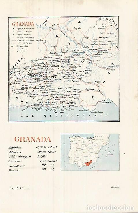 Cartes Postales: LAMINA ESPASA 32094: Mapa de la provincia de Granada - Varios