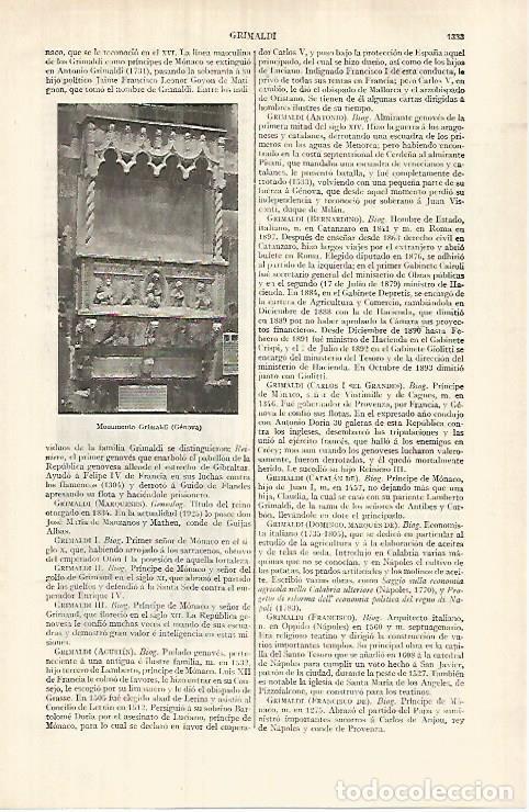 Postais: LAMINA ESPASA 32143: Monumento Grimaldi en Genova - Varios