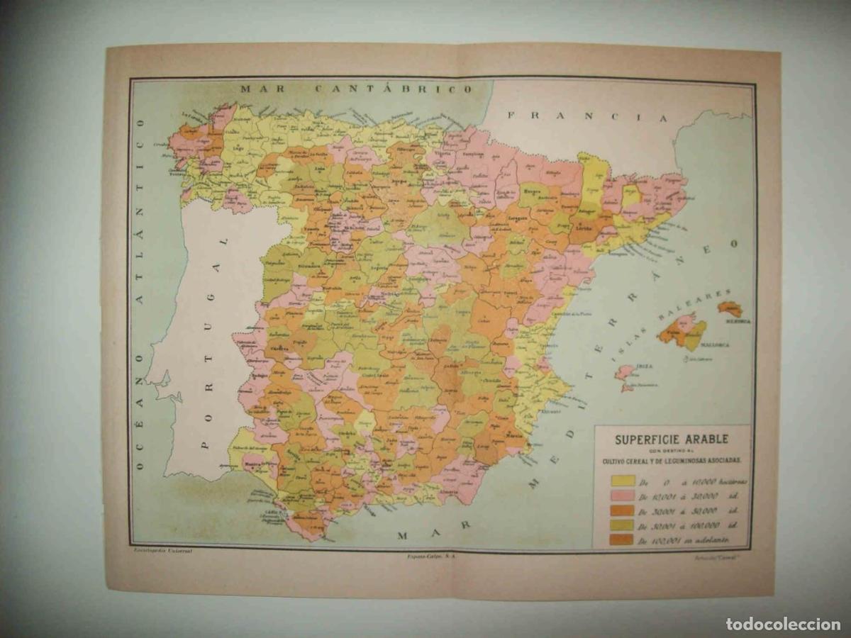 Cartoline: LAMINA ESPASA 32523: Mapa de Espa&ntilde;a de la superficie arable - Varios