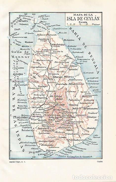 Postkarten: LAMINA ESPASA 32567: Mapa de la isla de Ceilan - Varios
