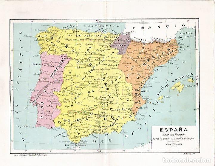 Postcards: LAMINA 13741: Mapa de Espa&ntilde;a desde 1252 a 1479 - Alfredo Opisso