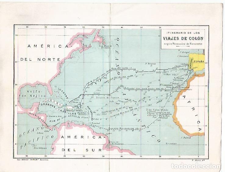 Postcards: LAMINA 13745: Mapa del itinirario de los viajes de Colon - Alfredo Opisso